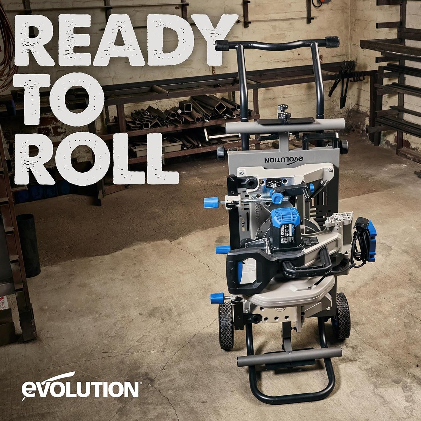 EVOLUTION MCSSTAND | Mitering Chop Saw Stand with Powerlift Assist | Heavy-Duty Steel Frame | All-Terrain Wheels | Compatible S355MCS, S380CPS, S355CPSL, S14CPS, S15CPS | Gas-Strut Lift