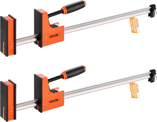 VEVOR Bar Clamps for Woodworking, 2-Pack 24 inch Parallel Clamp Set, F-Clamp with 1500 lbs Load Limit, Even Pressure, High-strength Plastic and Carbon Steel, for Woodworking Metal Working, Orange