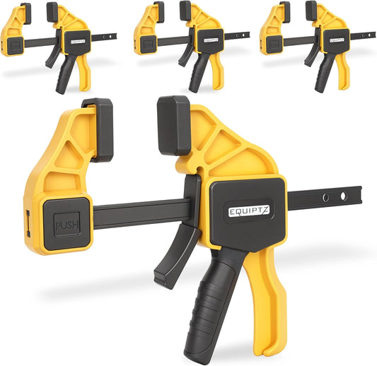 EQUIPTZ 6 Pack Bar Clamps for Woodworking – 2 Pcs 12" & 4 Pcs 6" Quick Grip Clamps Set with 150 lbs Force – Wood Clamps for Gluing, Carpentry, DIY, and Metalworking (Combo Sizes, 6 Pack)