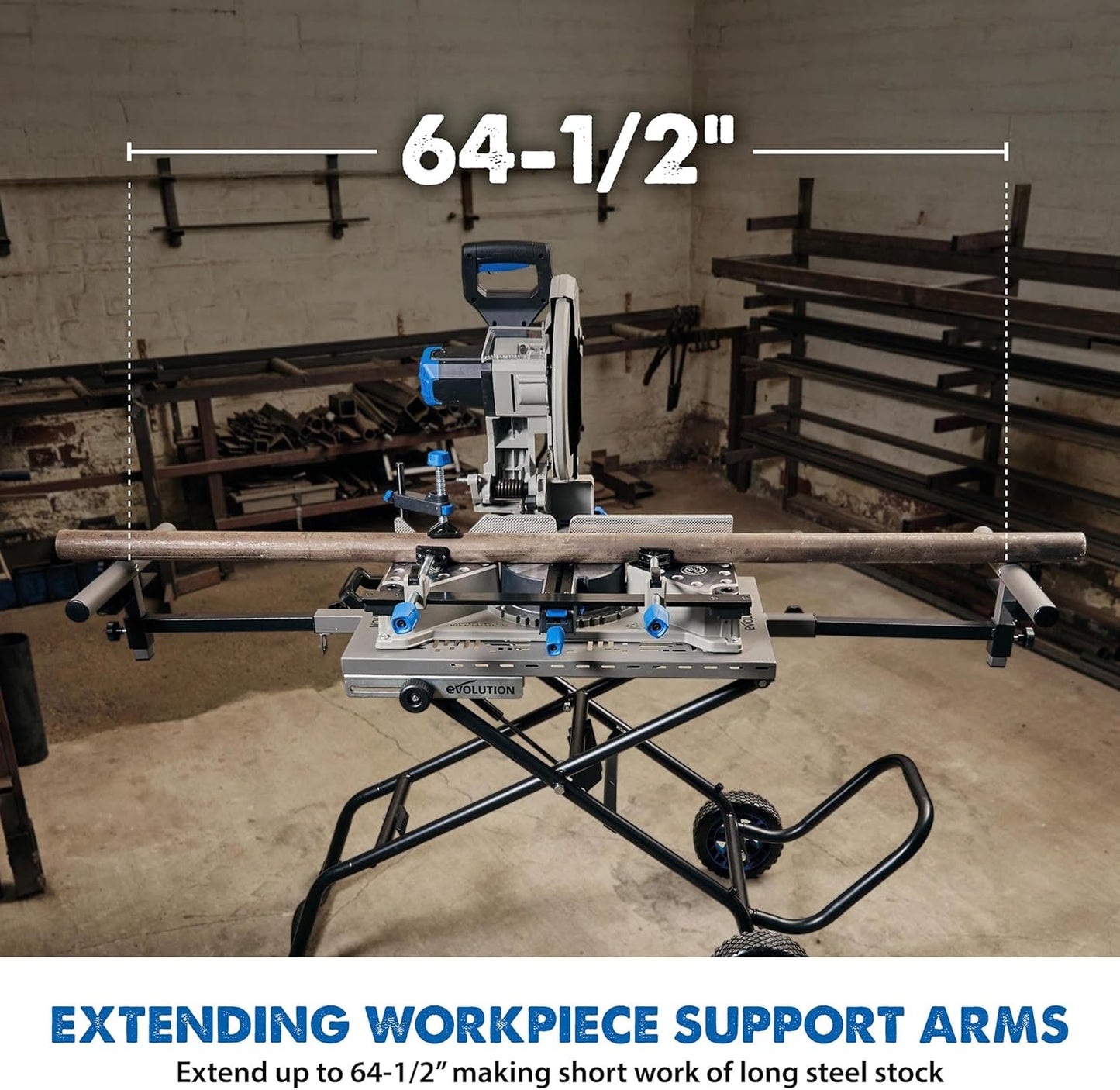 EVOLUTION MCSSTAND | Mitering Chop Saw Stand with Powerlift Assist | Heavy-Duty Steel Frame | All-Terrain Wheels | Compatible S355MCS, S380CPS, S355CPSL, S14CPS, S15CPS | Gas-Strut Lift
