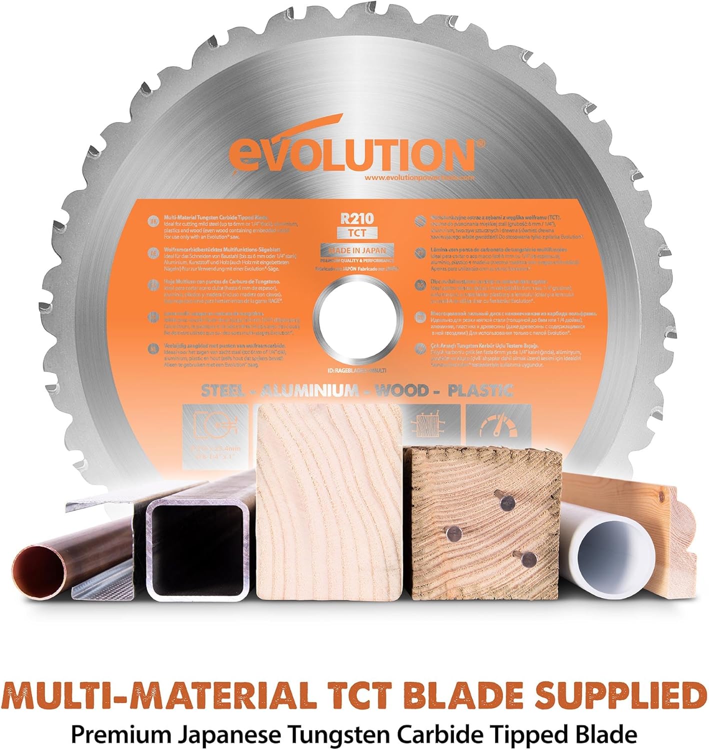 Evolution R8MTS | 8-1/4” Convertible Miter/Table Saw | Multi-Function Saw | 0-45° Bevel & +/- 45° Miter | Multi-Material Cutting: Wood, Plastic, Metal | Compact, Powerful 12A Motor | TCT Blade Incl