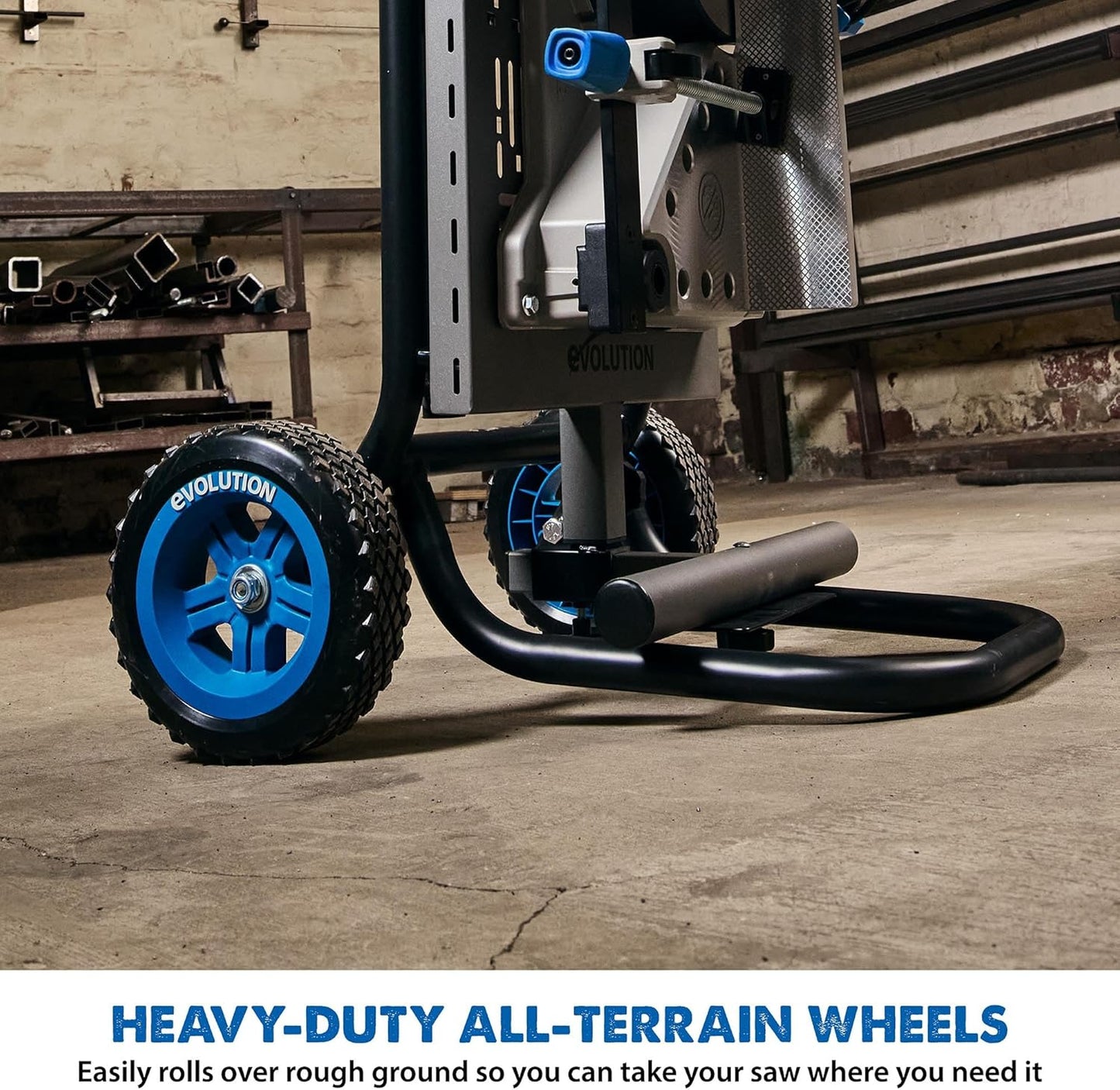 EVOLUTION MCSSTAND | Mitering Chop Saw Stand with Powerlift Assist | Heavy-Duty Steel Frame | All-Terrain Wheels | Compatible S355MCS, S380CPS, S355CPSL, S14CPS, S15CPS | Gas-Strut Lift