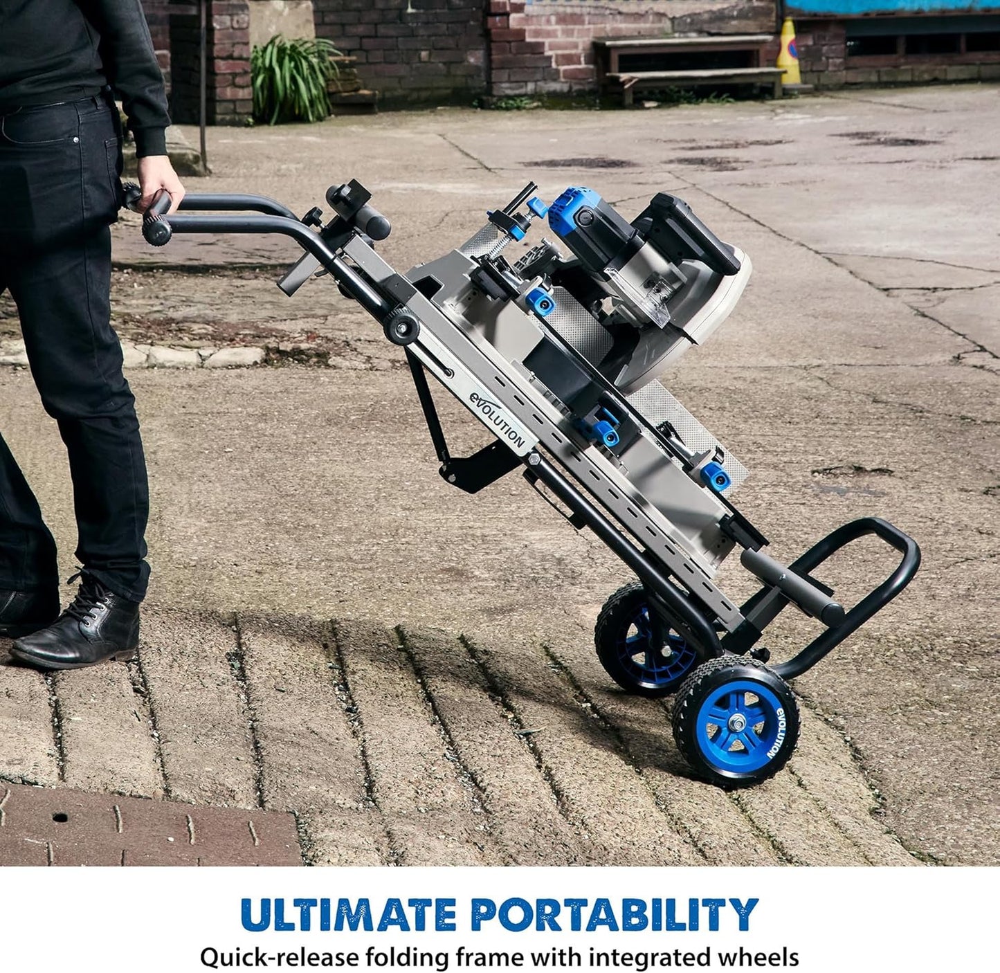 EVOLUTION MCSSTAND | Mitering Chop Saw Stand with Powerlift Assist | Heavy-Duty Steel Frame | All-Terrain Wheels | Compatible S355MCS, S380CPS, S355CPSL, S14CPS, S15CPS | Gas-Strut Lift